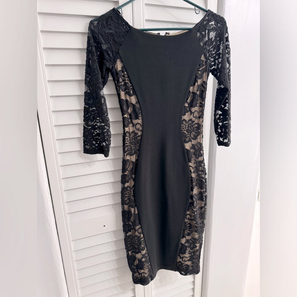 Bebe nude and lace cocktail dress